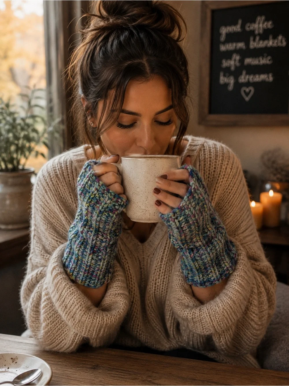 Handmade Crochet Fingerless Gloves Multicolor Cozy Wrist Warmers